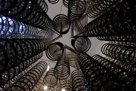 Bicycles are seen as part of the installation entitled "Libero" (Freedom) by the Chinese artist Ai Weiwei at the Palazzo Strozzi in Florence, Italy September 21, 2016. REUTERS/Alessandro Bianchi