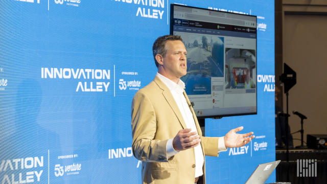 Darren Pardue of Bridgestone Mobility Solutions/Azuga Inc. discusses how the company’s centralized platform can drive safety, utilization and optimization of freight movements. (Photo: Jim Allen/FreightWaves)