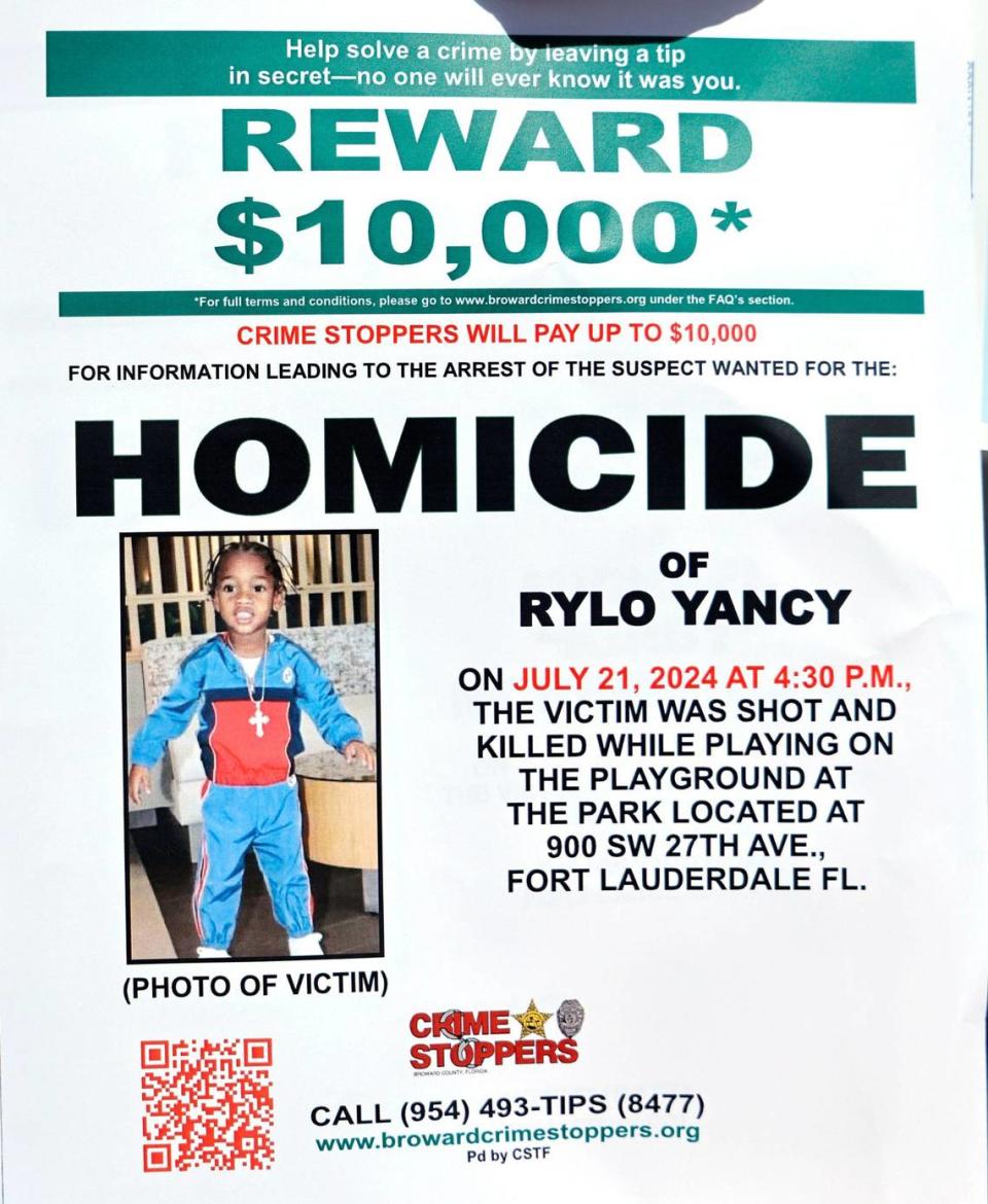 The city of Fort Lauderdale hands out flyers of recent unsolved shootings in Fort Lauderdale during a press conference at Riverland Park in Fort Lauderdale on Wednesday, July 24, 2024.