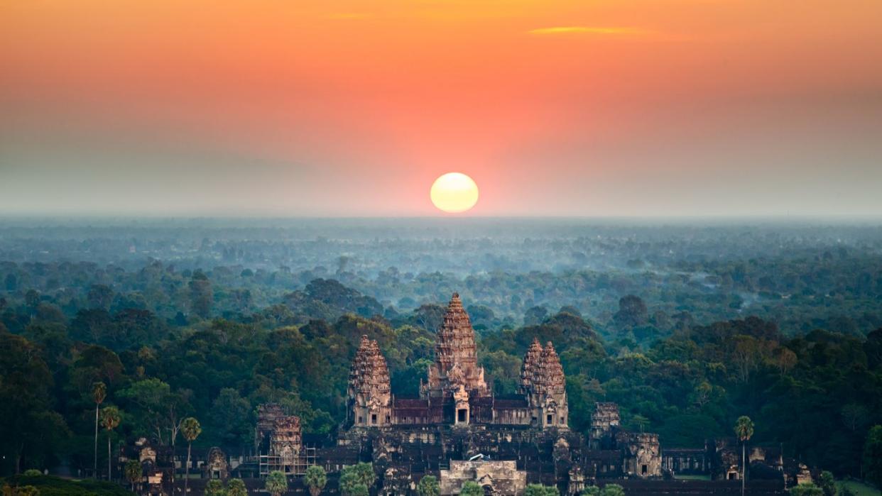 beautiful aerial view of angkor wat at sunrise ,cambodia