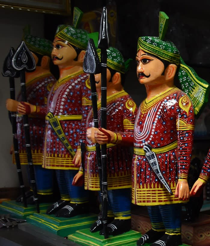 Kondapalli toys are made from soft wood known as Tella Poniki which are found in nearby Kondapalli Hills