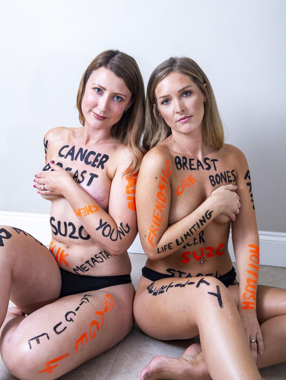 The women are taking part in a campaign for Stand up to Cancer [Photo: PA]