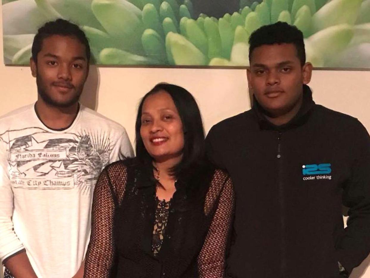 Mary Rajoobeer and her sons, Shane (right) and Sean are thought to have died in the blast