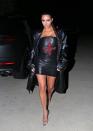 <p>Kim Kardashian West steps out in an all-leather ensemble on Wednesday as she leaves a friend’s house in Malibu. </p>