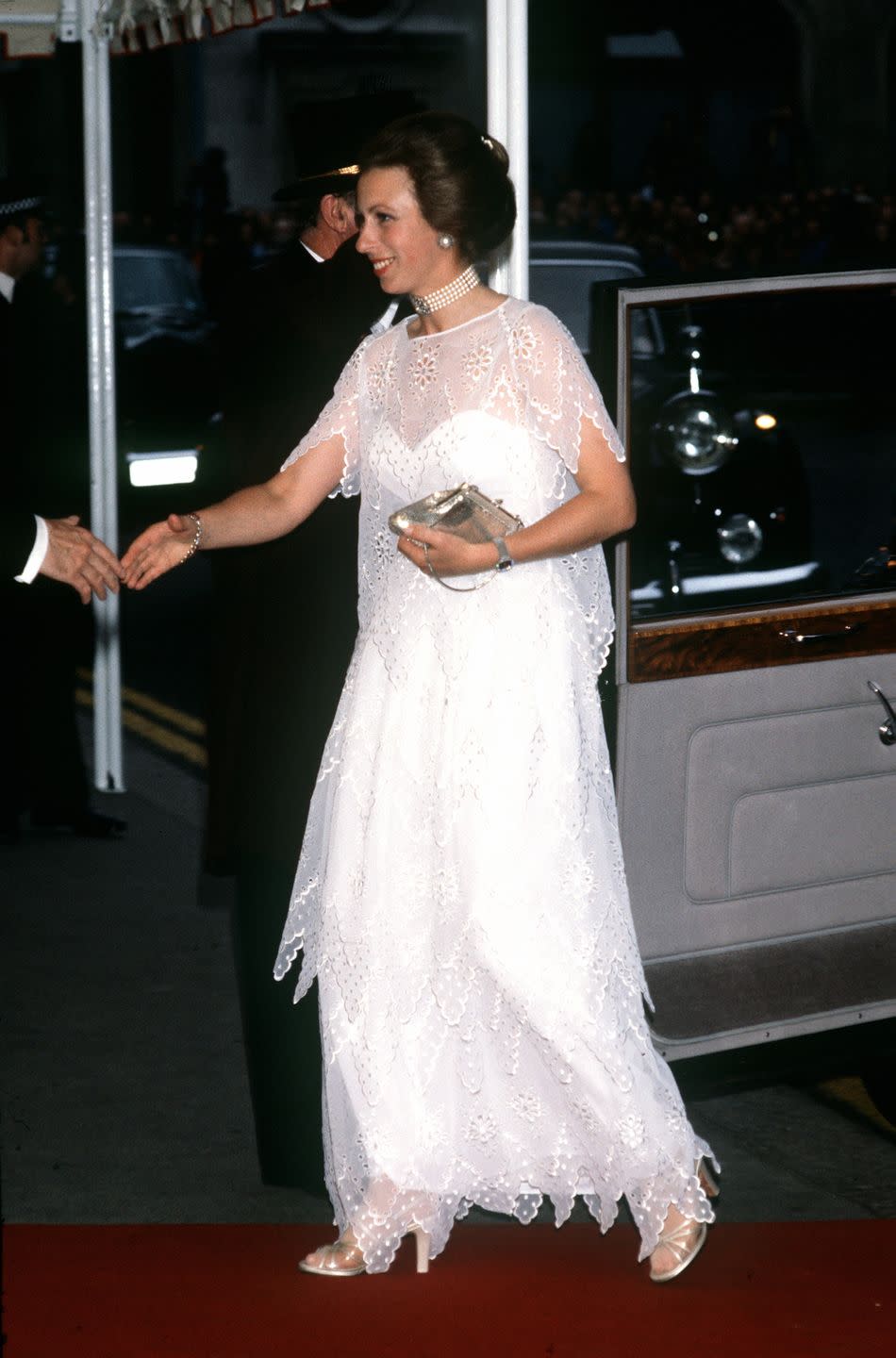 <p>The Princess Royal wore a white dress with an embroidered overlay to an event at the Royal Opera House in London. </p>