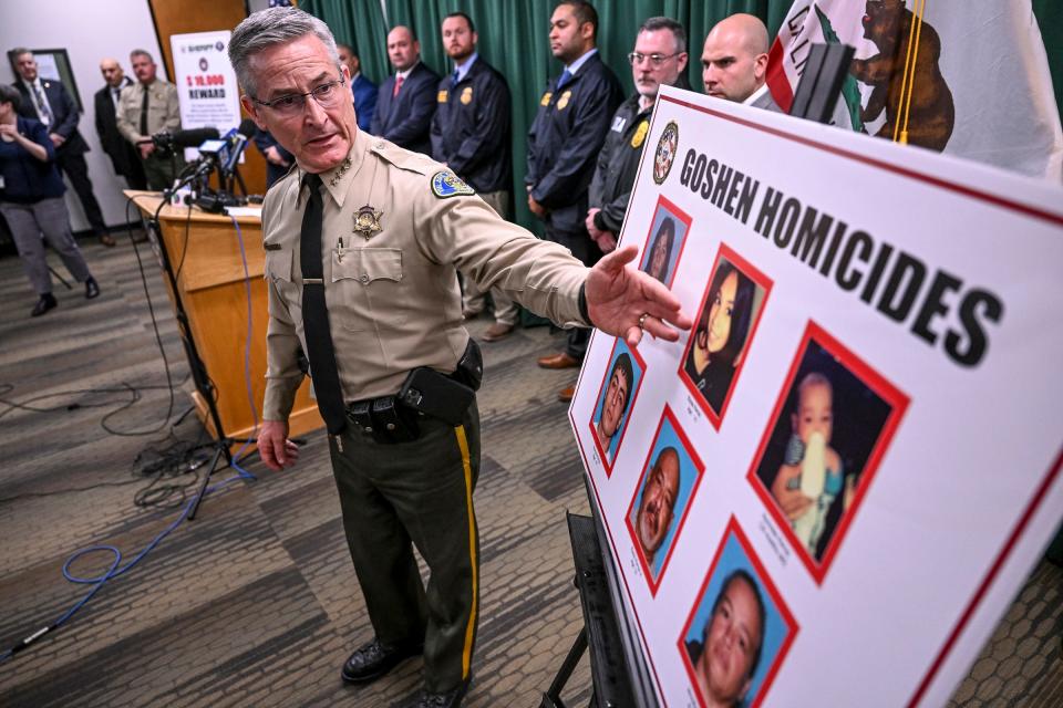 Tulare County Sheriff Mike Boudreaux talks Tuesday, January 17, 2023 about victims from a shooting early Monday morning left six people dead.