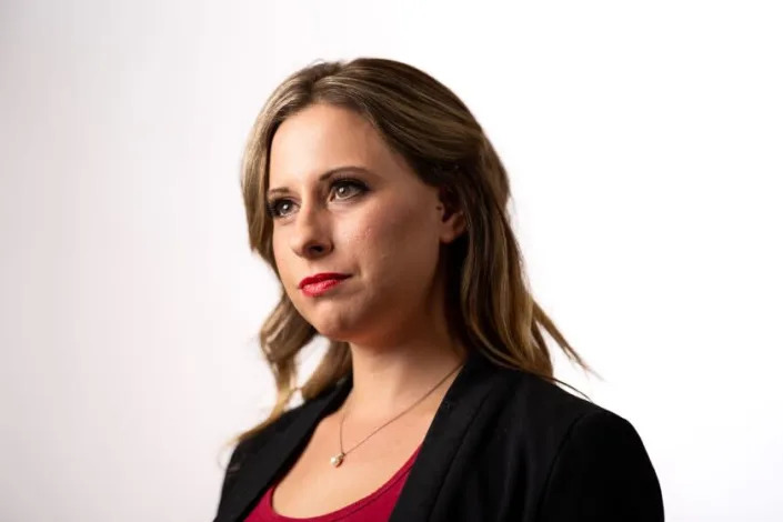 WASHINGTON, DC - FEBRUARY 17: Former Congresswoman Katie Hill poses for a portrait at the loc} on Wednesday, Feb. 17, 2021 in Washington, DC. (Kent Nishimura / Los Angeles Times)