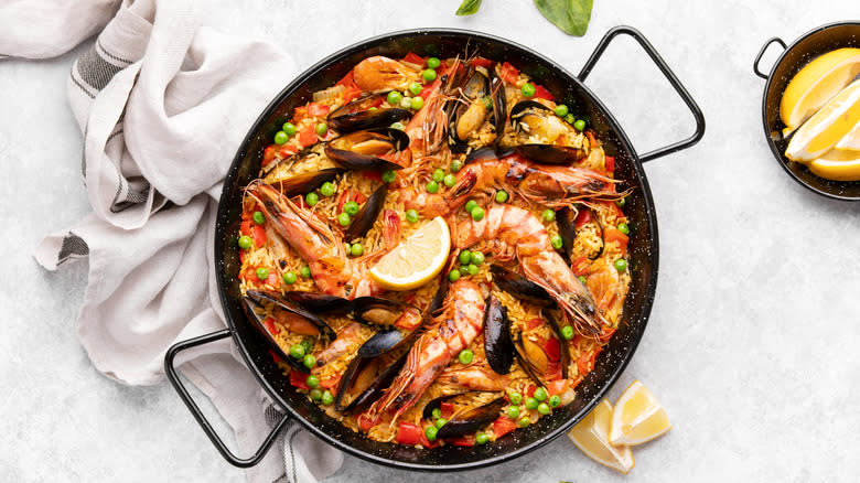 Paella with shrimp and clams