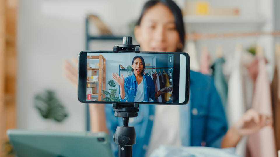 Woman vlogging for TikTok. (Getty Images)