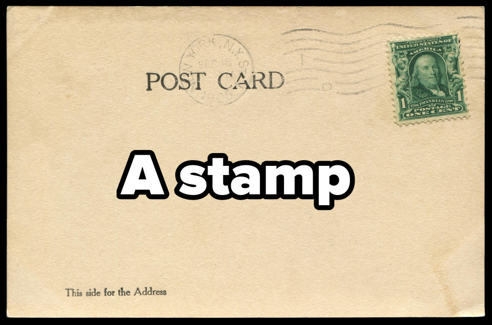 Vintage postcard with a Benjamin Franklin 1-cent stamp and postmark. The left side includes printed text "This side for the Address."