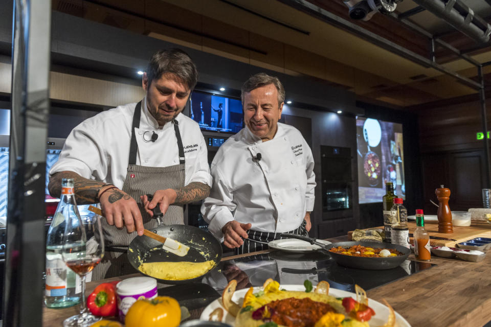 Past chef demo by Daniel Boulud and Ludo Lefebvre<p>Courtesy of Pebble Beach Food & Wine</p>