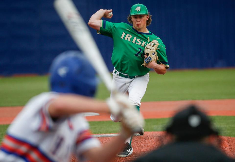 Benjamin Smith, of Springfield Catholic, during the Irishs' 11-0 win over Valley Park in the class 3 semifinals at US Ballpark in Ozark on Wednesday, June 1, 2022.