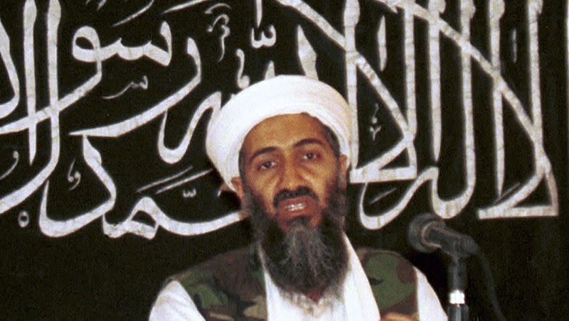In this 1998 file photo made available on March 19, 2004, Osama bin Laden is seen at a news conference in Khost, Afghanistan. 