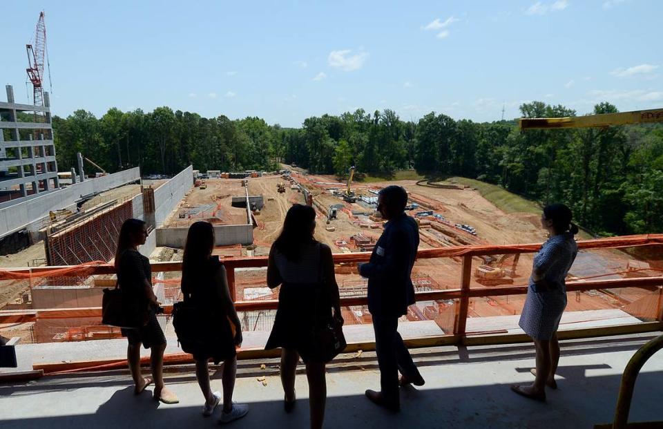 Media members tour of the new Centene Corp. East Coast headquarters under construction at 2405 Governor Hunt Road at University City Research Park in Charlotte.