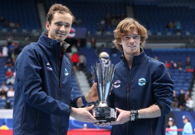 Daniil Medvedev, left, and Andrey Rublev won the ATP Cup together earlier this month