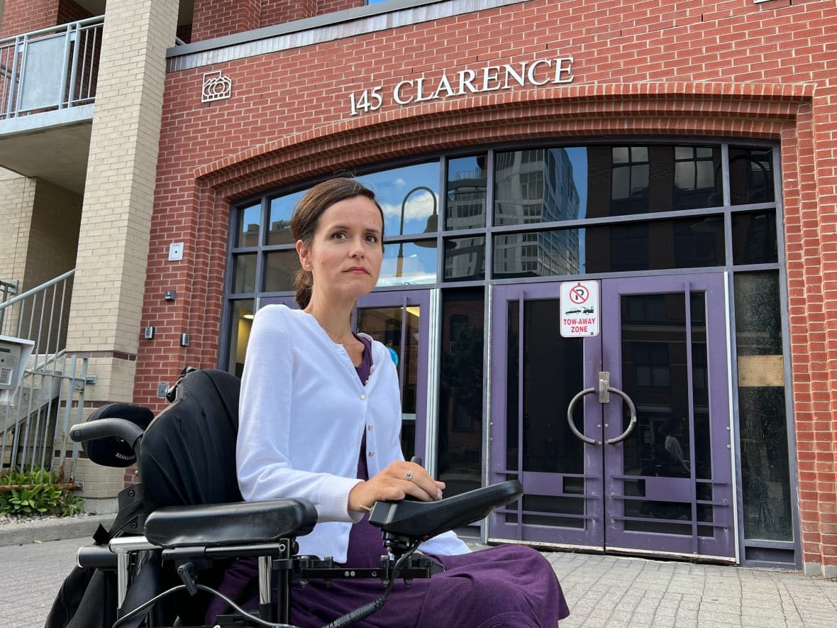 Laura Smallwood says the elevators at 145 Clarence Street have long had issues and should have been replaced. Both elevators stopped working about a week ago, leaving her no way to get back to her apartment. (Dan Taekema/CBC - image credit)