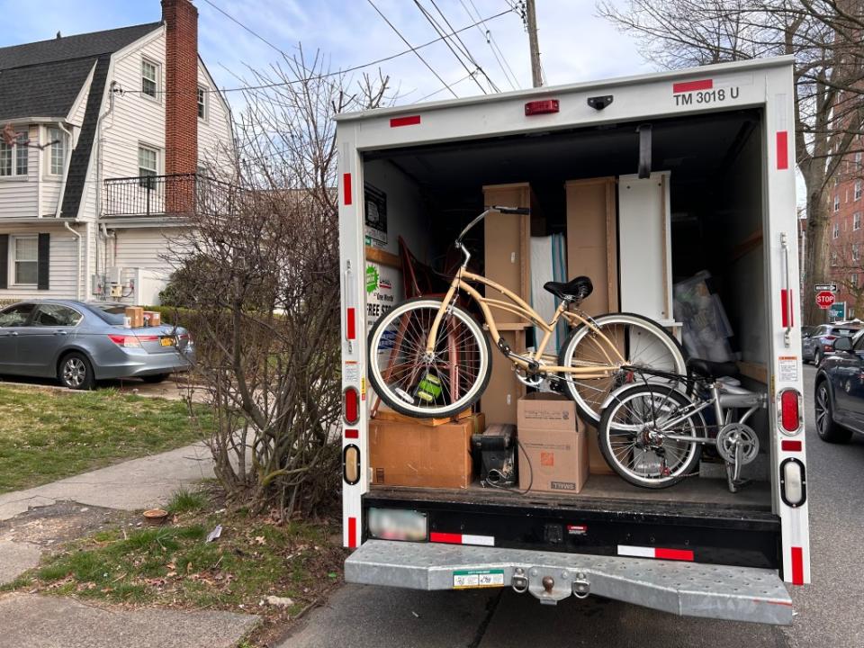 A loaded U-Haul truck seen outside a home in Queens, New York. UCG/Universal Images Group via Getty Images