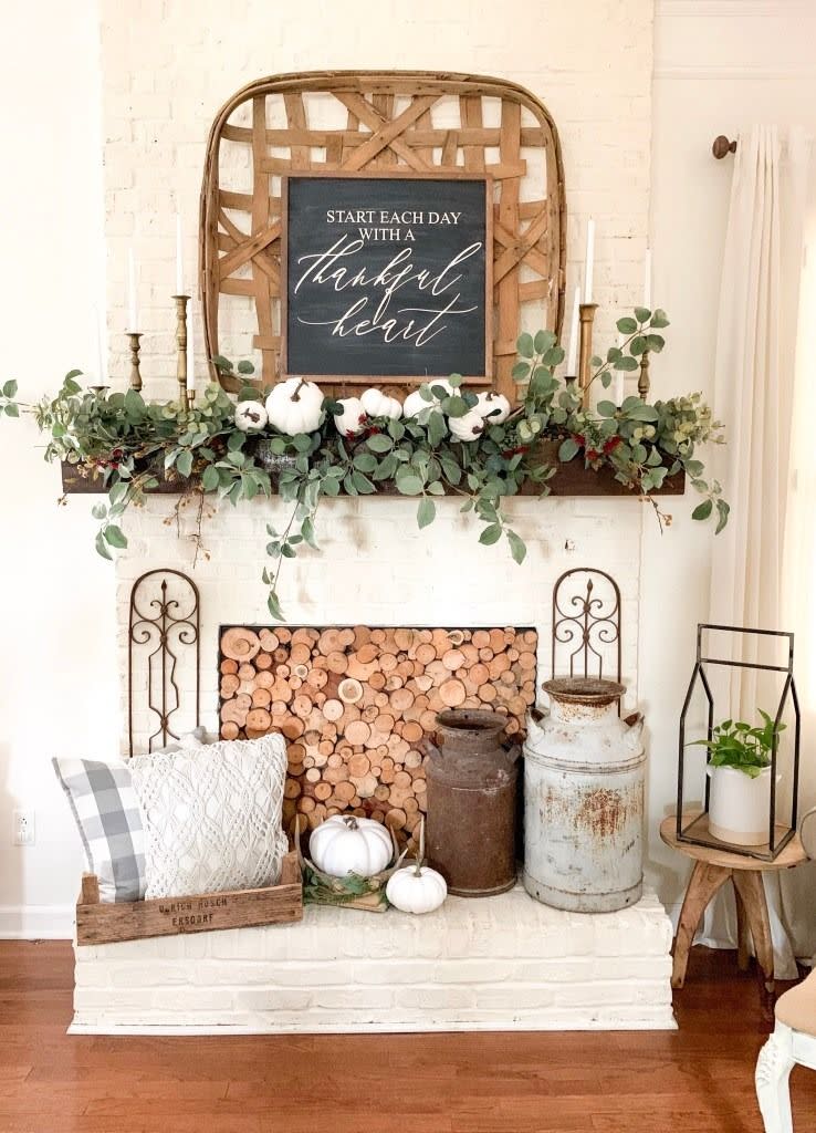 farmhouse fall decorations mantel