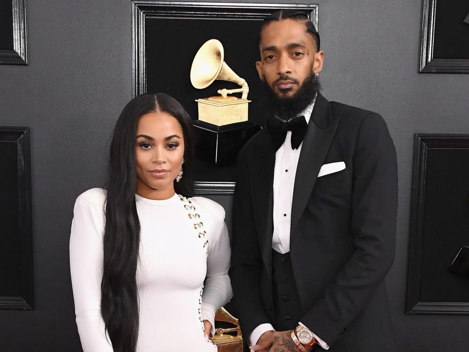 Lauren London (L) and Nipsey Hussle attend the 61st Annual GRAMMY Awards at Staples Center on February 10, 2019 in Los Angeles, California