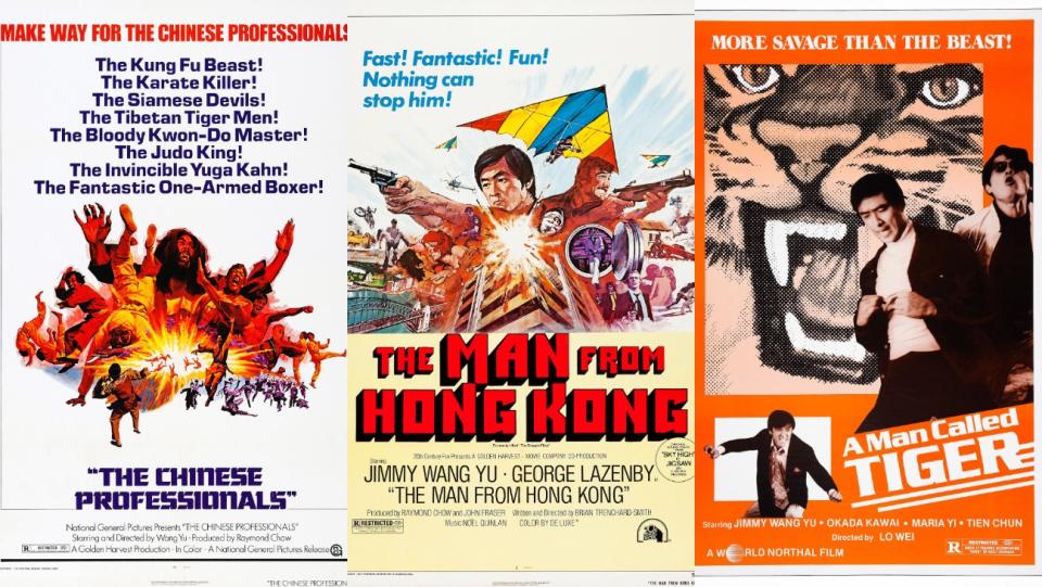From left: ‘The Chinese Professionals’ aka ‘One-Armed Boxer’ (1971), ‘The Man From Hong Kong’ (1975), ‘A Man Called Tiger’ (1973) - Credit: All courtesy of Everett Collection