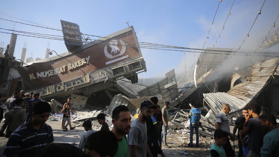 A bakery destroyed by Israeli airstrikes at Nuseirat Refugee Camp in Deir al Balah, Gaza on October 18, 2023. - Ashraf Amra/Anadolu/Getty Images/File