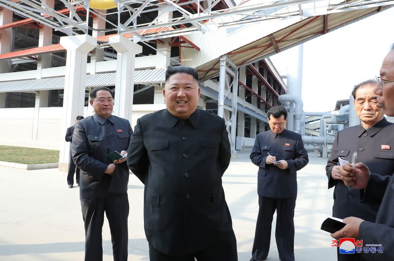 North Korean leader Kim Jong Un attends the completion of a fertiliser plant north of Pyongyang