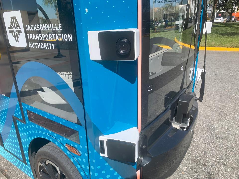 The autonomous vehicle used to shuttle students on a loop through the Florida State College at Jacksonville's downtown campus uses sensors to guide it like the eyes of a human driver.