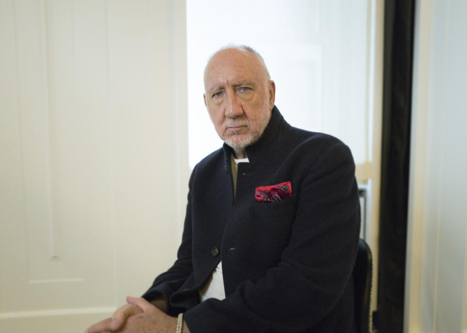 This Oct. 31, 2019 photo shows author-singer Pete Townshend posing for a portrait in New York to promote his debut novel "The Age of Anxiety." Townshend, a member of the British rock band The Who, said the band plans to return to Cincinnati for the first time since the 1979 tragedy where 11 fans died in a frantic stampede at their concert. (Photo by Matt Licari/Invision/AP)