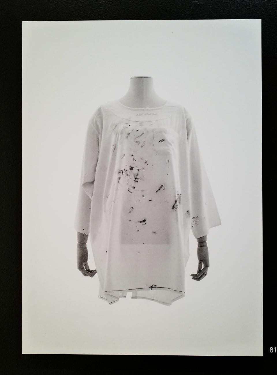 A photograph of the hospital gown worn by Frida Kahlo while recuperating, showing paint brush stains Tuesday, June 21, 2022.