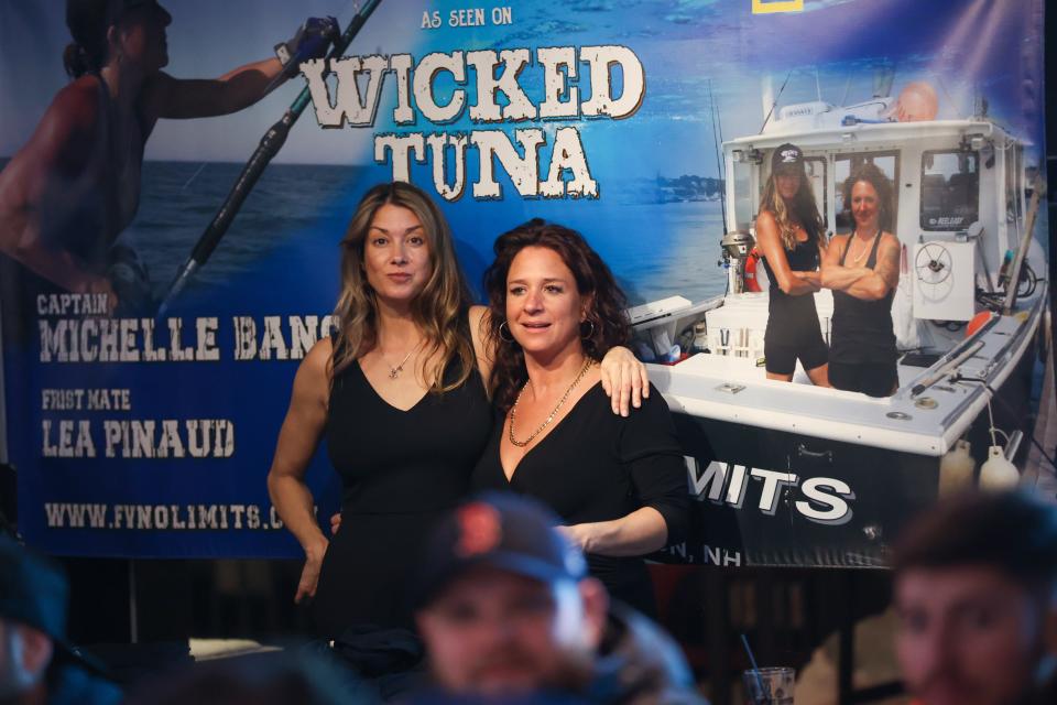 Captain Michelle Bancewicz and first mate Lea Pinaud of the FV No Limits celebrate the premiere of the National Geographic’s "Wicked Tuna" at Red's Kitchen & Tavern in Seabrook.
