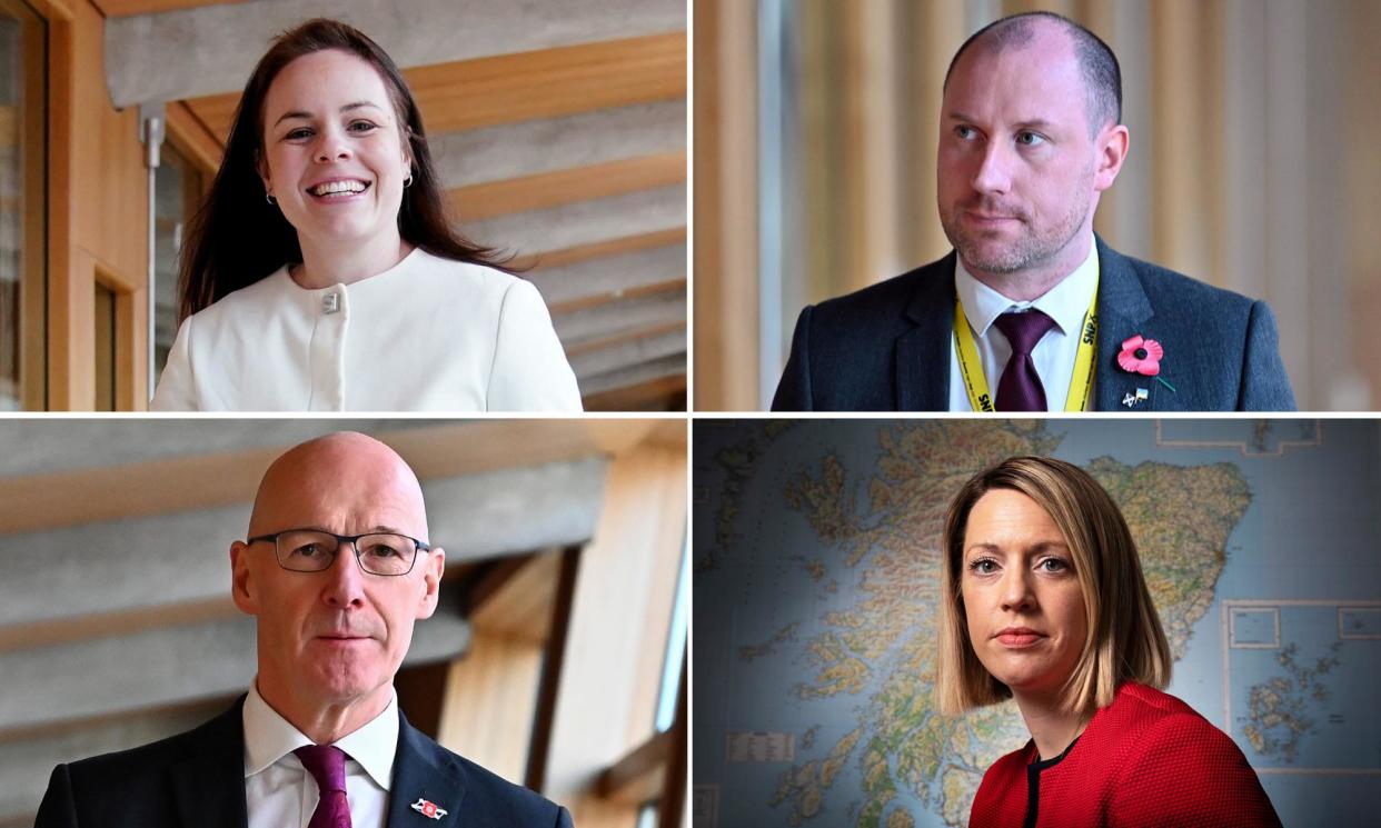 <span>Composite of potential runners for Scottish first minister: (clockwise from top left) Kate Forbes, Neil Gray, Jenny Gilruth and John Swinney.</span><span>Photograph: PA and Murdo MacLeod</span>