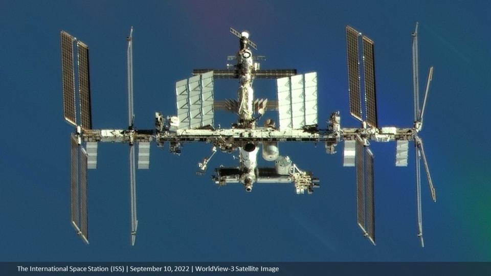 The International Space Station had to dodge debris in space (Satellite image/2022 Maxar Technologies)