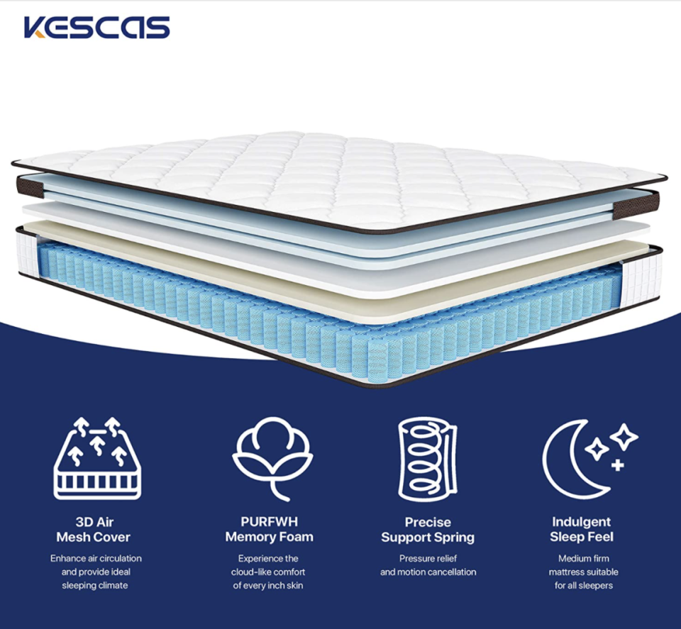 Kescas Hybrid Memory Foam Mattress (Photo via Amazon)