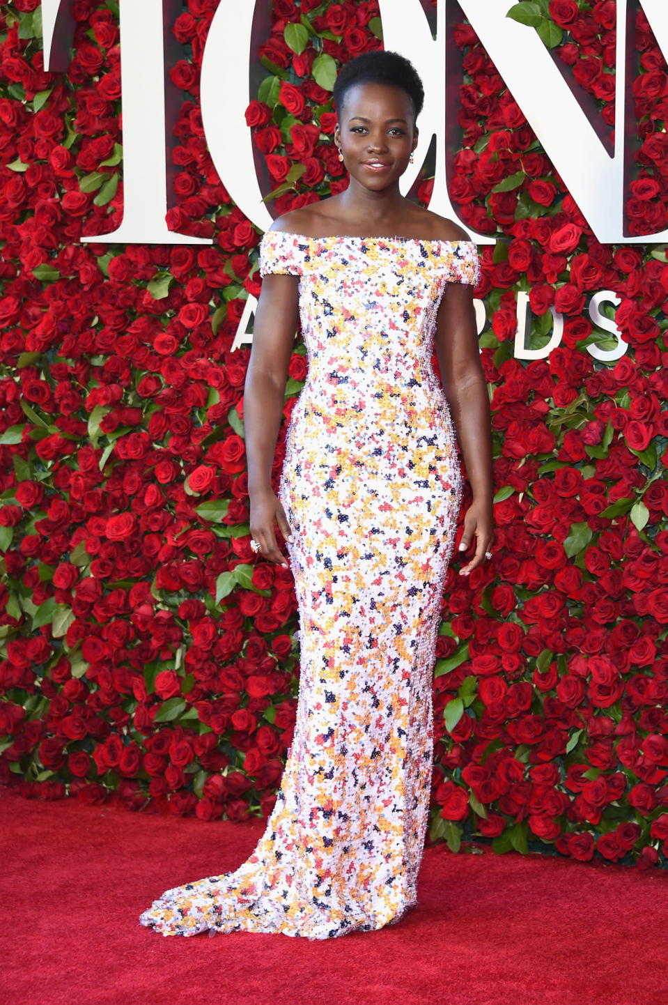 Lupita Nyong’o in a custom floral gown designed by Jason Wu for Hugo Boss 