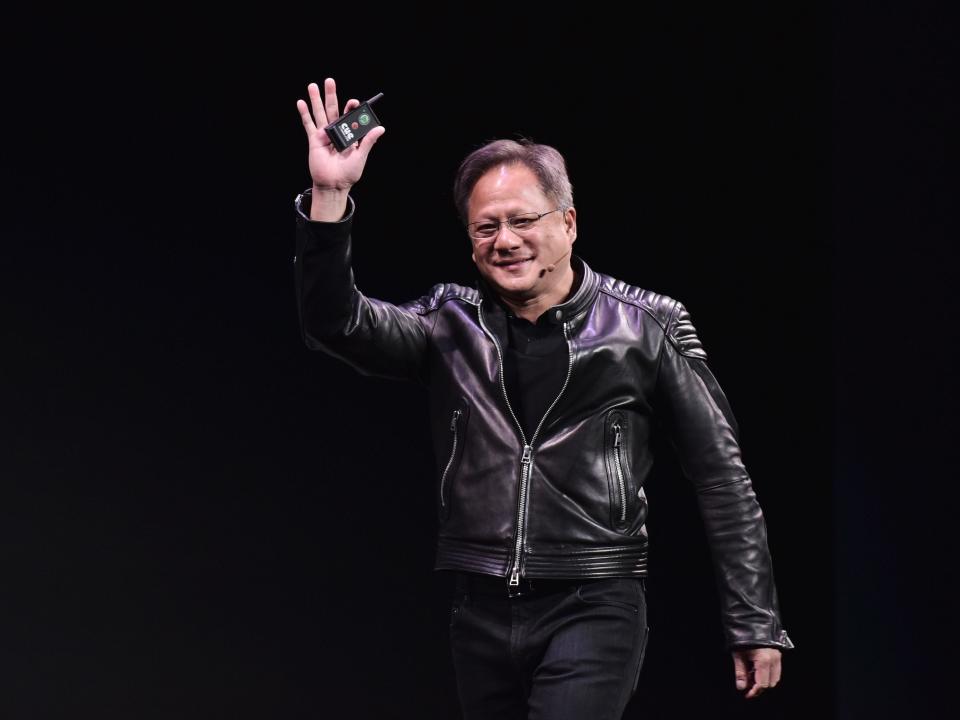 Jensen Huang — Nvidia CEO Jensen Huang speaks during a press conference at The MGM during CES 2018 in Las Vegas on January 7, 2018.