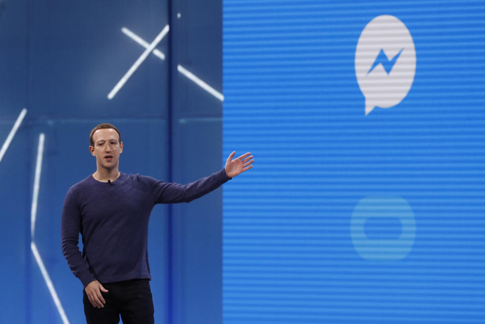 Facebook CEO Mark Zuckerberg speaks about Messenger at Facebook Inc's annual F8 developers conference in San Jose, California, U.S. May 1, 2018. REUTERS/Stephen Lam