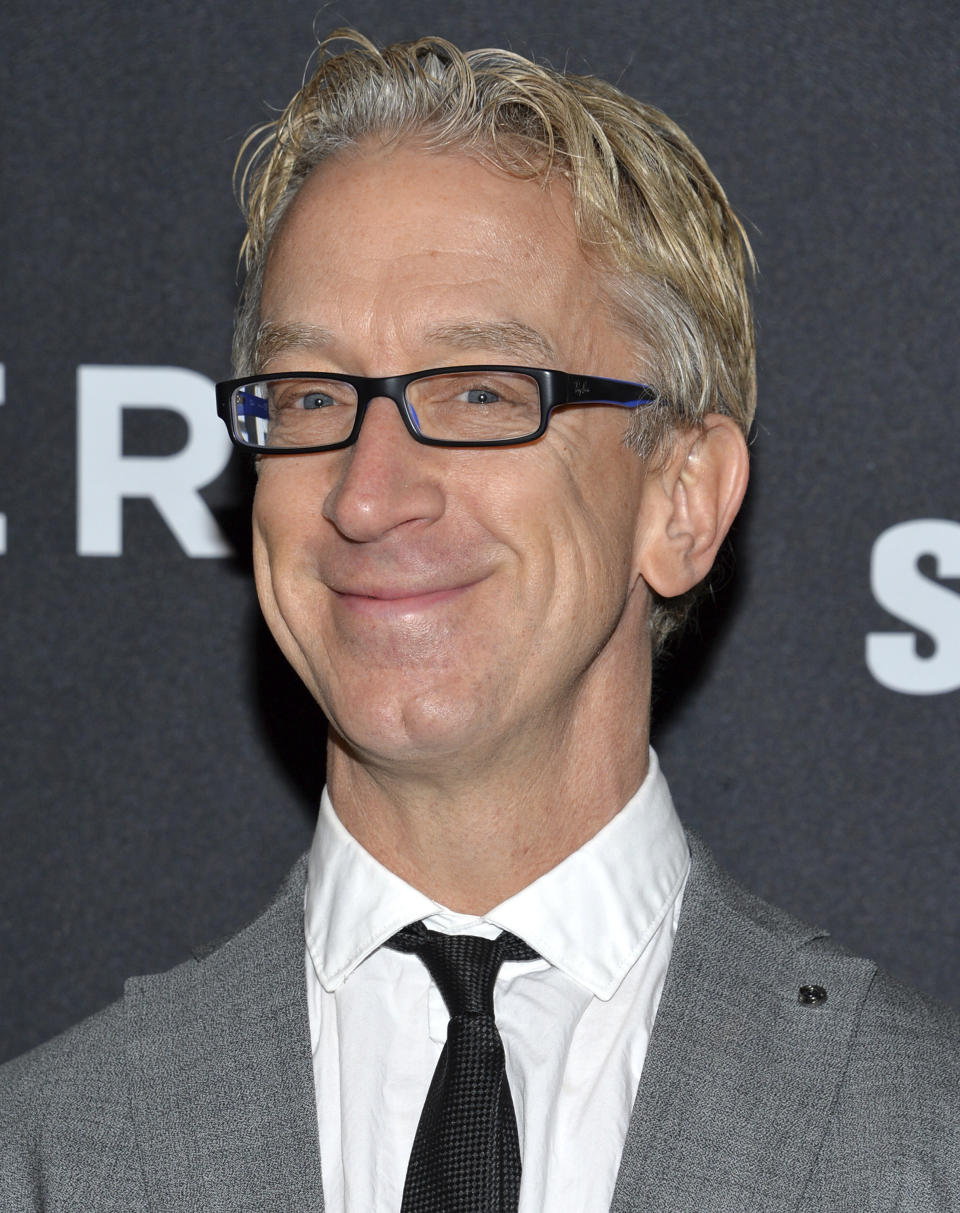 FILE - This Feb. 9, 2016 file photo shows actor Andy Dick at the world premiere of "Zoolander 2" in New York. Dick has been charged with groping a driver from a ride-hailing service. Los Angeles County prosecutors say he is expected to be arraigned Friday, Oct. 4, 2019, on a charge of misdemeanor sexual battery. They allege he groped a driver in West Hollywood on April 12, 2018. (Photo by Evan Agostini/Invision/AP, File)