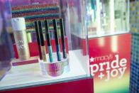 In this Thursday, June 20, 2019, photo, make-up is on display at the Pride and Joy shop at the Macy's flagship store in New York. Major retailers have diversified their inventory for Pride month, selling apparel and other goods that celebrate LGBTQ culture to mark the 50th anniversary of the Stonewall uprising. (AP Photo/Mary Altaffer)