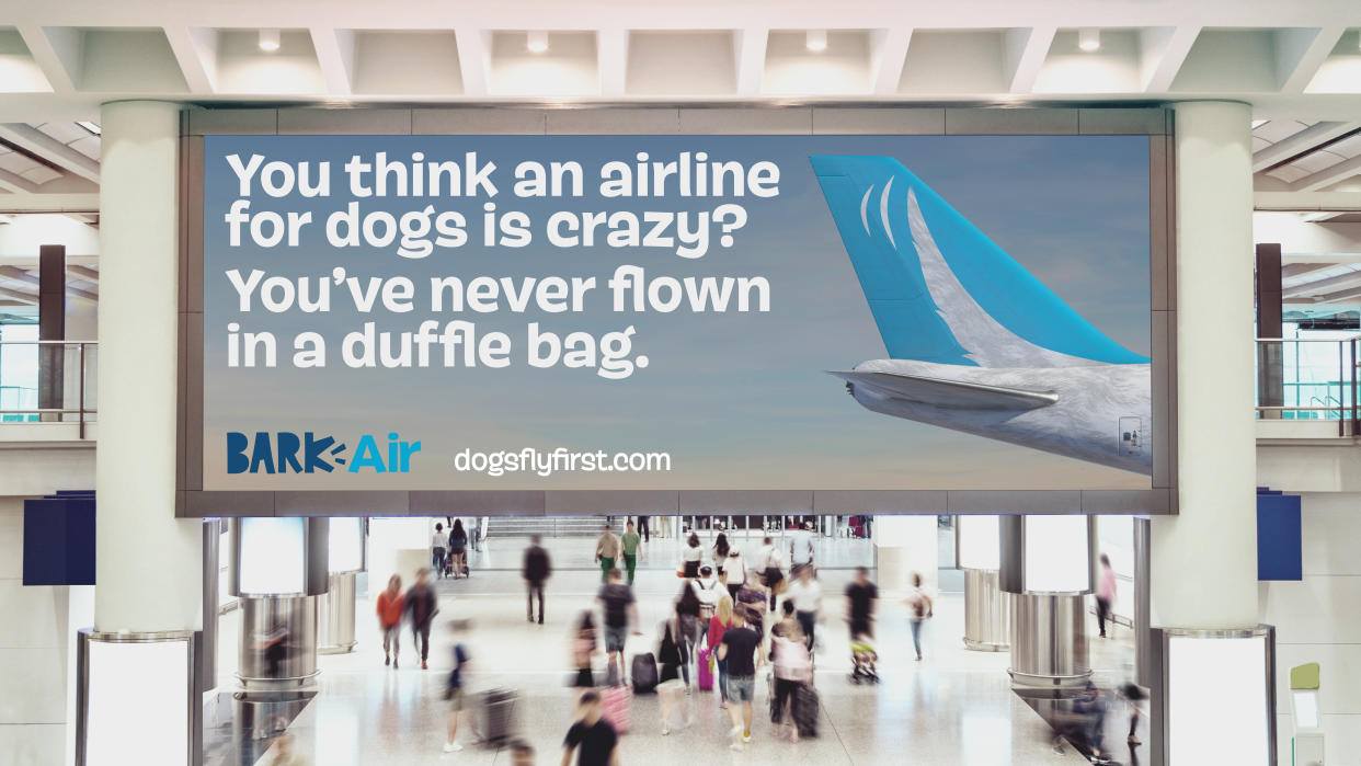 Bark Air airport sign takes aim at other airlines forcing dogs in bags during fights
