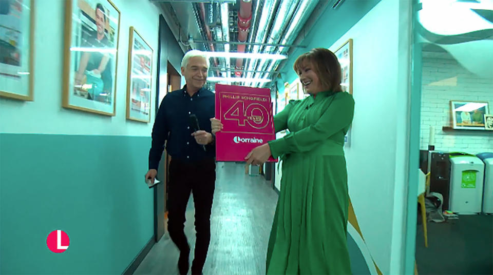 Lorraine Kelly surprised Philip Schofield on his way to the studio (ITV)