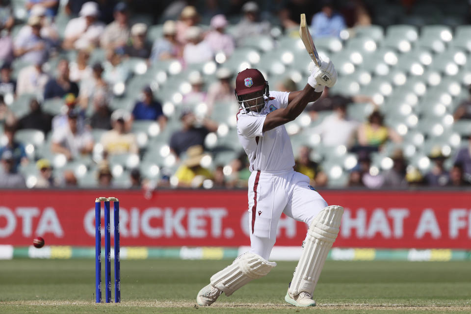 West Indies' Justin Greaves bats against Australia on the second day of their cricket test match in Adelaide, Australia, Thursday, Jan. 18, 2024. (AP Photo/James Elsby)