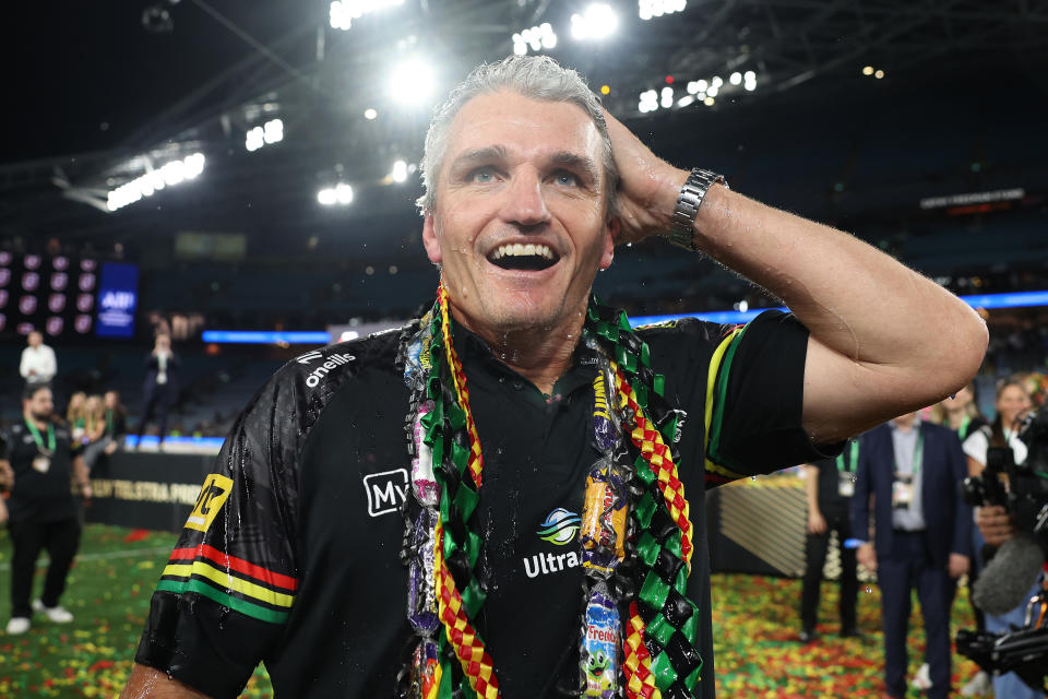 Ivan Cleary celebrates the win.