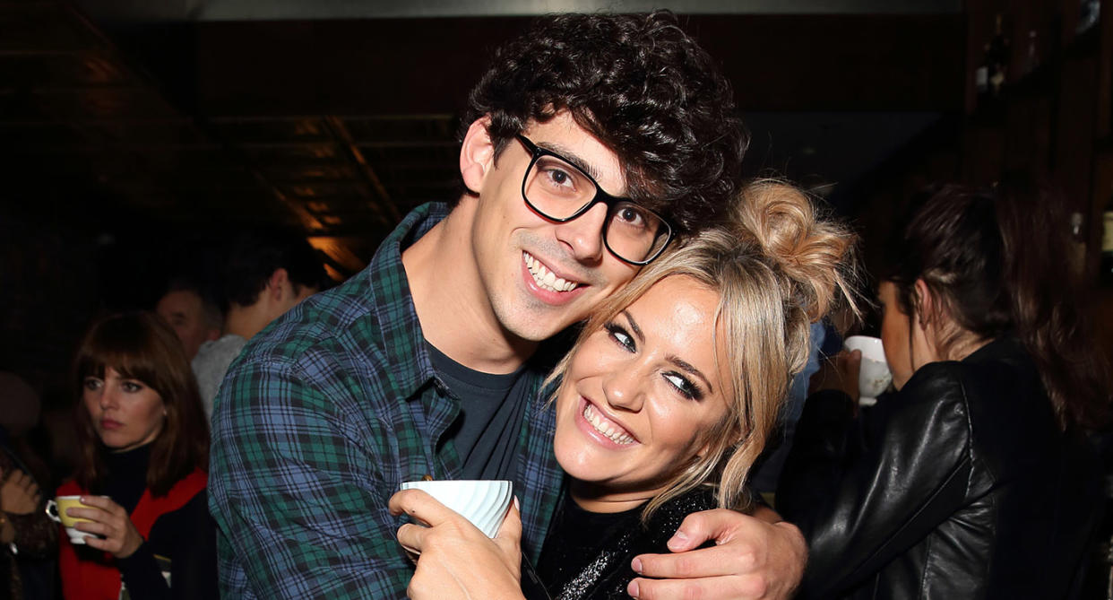 Caroline Flack and Matt Richardson attend the launch of her autobiography "Storm In A C Cup" at Library on October 21, 2015 in London, England.  (Photo by Mike Marsland/WireImage)