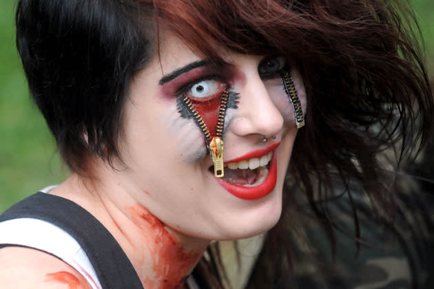 A girl dressed as a zombie participates in a zombie walk in Prague on May 5, 2012. AFP PHOTO/MICHAL CIZEK