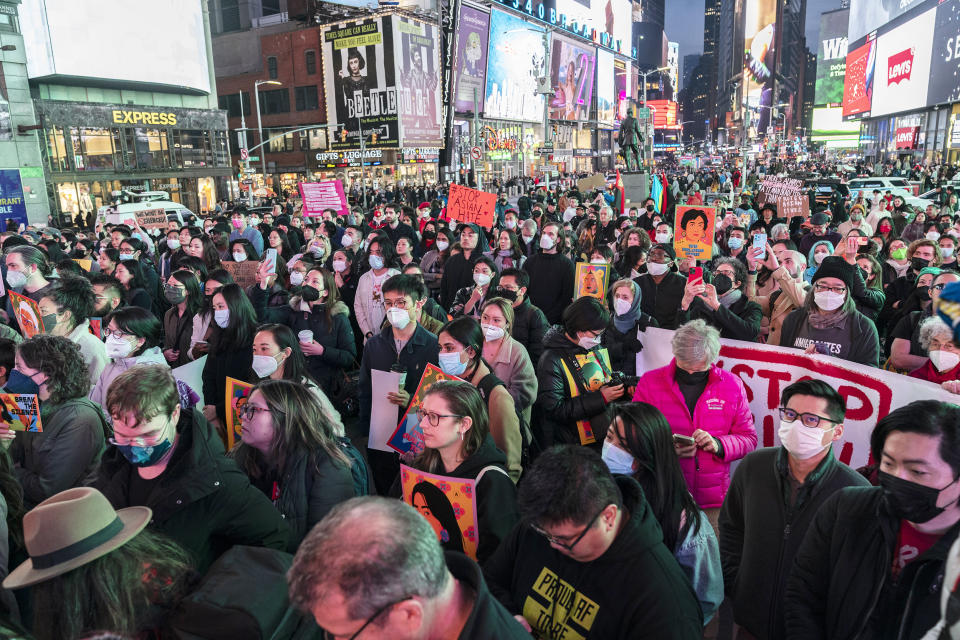 People gather for the Justice for Asian Women Rally in Times Square (Lev Radin / Pacific Press/LightRocket via Getty Images)