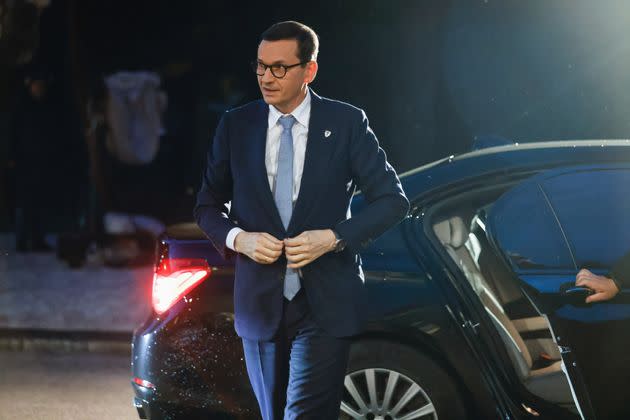 BRDO PRI KRANJU, SLOVENIA - 2021/10/05: Polish Prime Minister, Mateusz Morawiecki arrives at the EU-Western Balkans Summit which will take place on the 6th October, 2021. (Photo by Luka Dakskobler/SOPA Images/LightRocket via Getty Images) (Photo: SOPA Images via Getty Images)