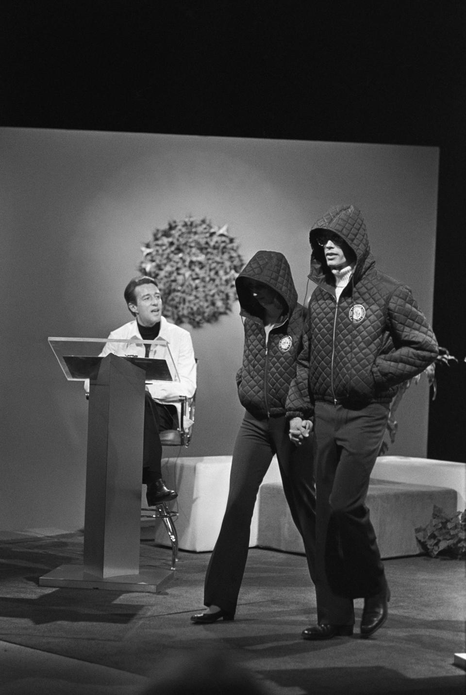 Halston presents outfits designed with Montgomery Ward for the 1976 Innsbruck Winter Olympics during a televised fashion show in Washington, D.C. - Credit: Fairchild Archive/Penske Media