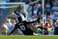 <p>City’s Fabian Delph is denied by Alfred N’Diaye</p>