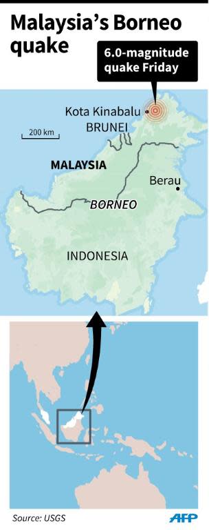 Map locating the epicentre of a 6.0-magnitude quake in Malaysia's Borneo Friday