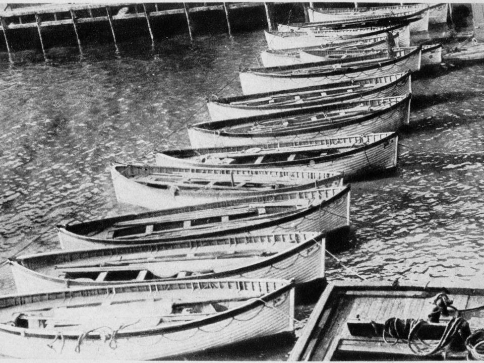 The loss of SS Titanic, 14 April 1912: The lifeboats. All that was left of the greatest ship in the world - the lifeboats that carried most of the 705 survivors. Operated by the White Star Line, SS Titanic struck an iceberg in thick fog off Newfoundlan